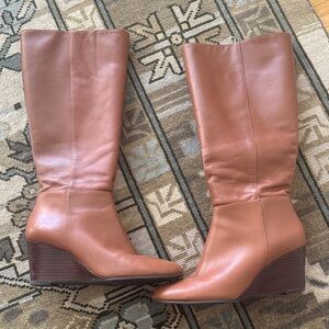 Brown Wedge Knee-High Boots